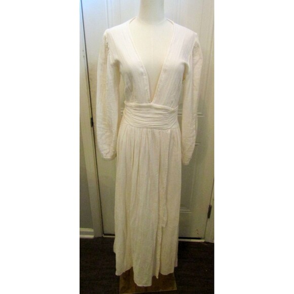 AYA Lapis Maxi Dress Cotton Gauze V Neck Slit Flowy Ivory Womens Size M - Picture 3 of 8